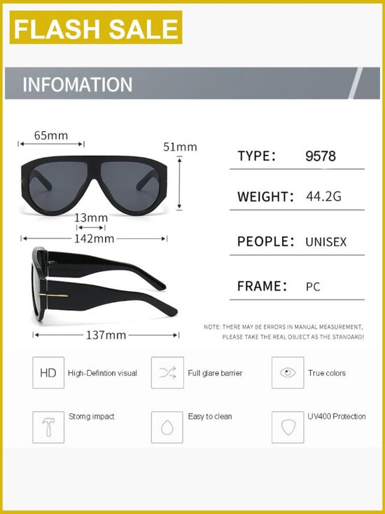 Oversized Aviator Sunglasses Retro Luxury Designer Thick Frame UV Protection main image 5